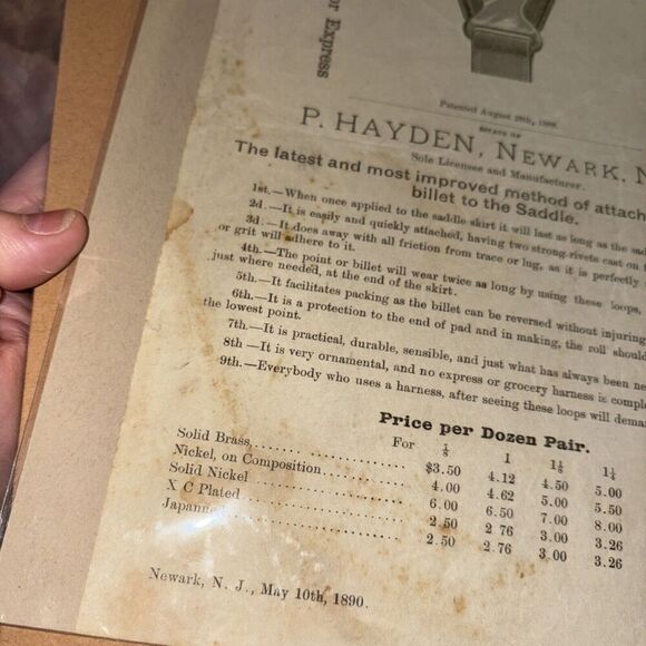 1890 Metallic Saddle Point Loop Advertisement Equestrian Express Saddles Newark - Picture 4 of 4